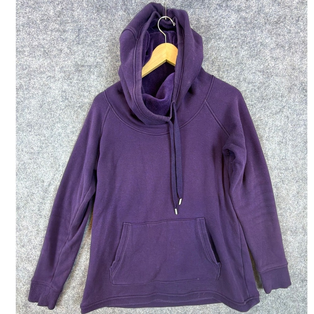 Athleta Cowl Neck Hoodie Women Medium Purple Fleece Pullover Kangaroo Pocket